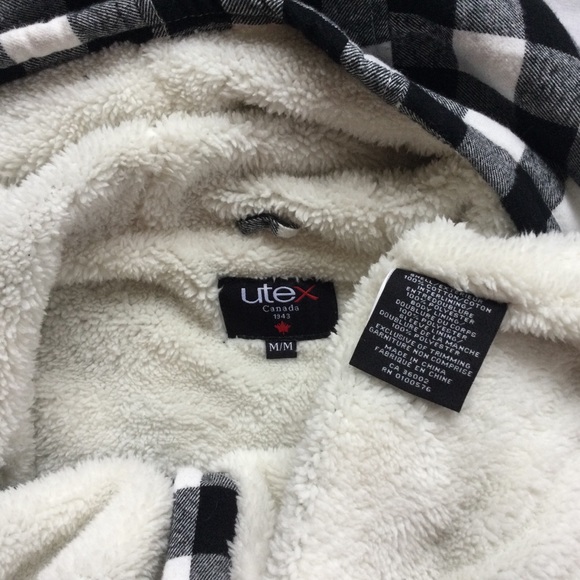 Utex Black & White Checkered Fleece Button Hoodie Medium - Picture 9 of 9